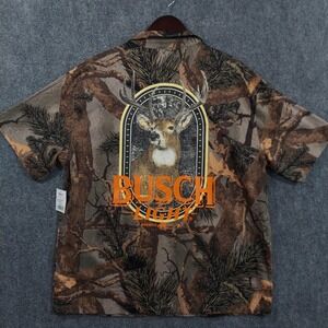Busch Light Shirt Mens XL Green Camo Short Sleeve Button Up Hunting Beer Deer